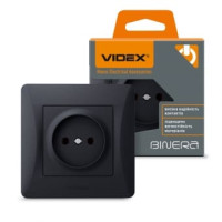 Розетка одинарная без заземления черный графит Videx Binera 